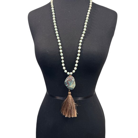 Natural Stone Beads Necklace With Unique Pendant And Tassel Detail By BPD Design - Picture 1 of 6